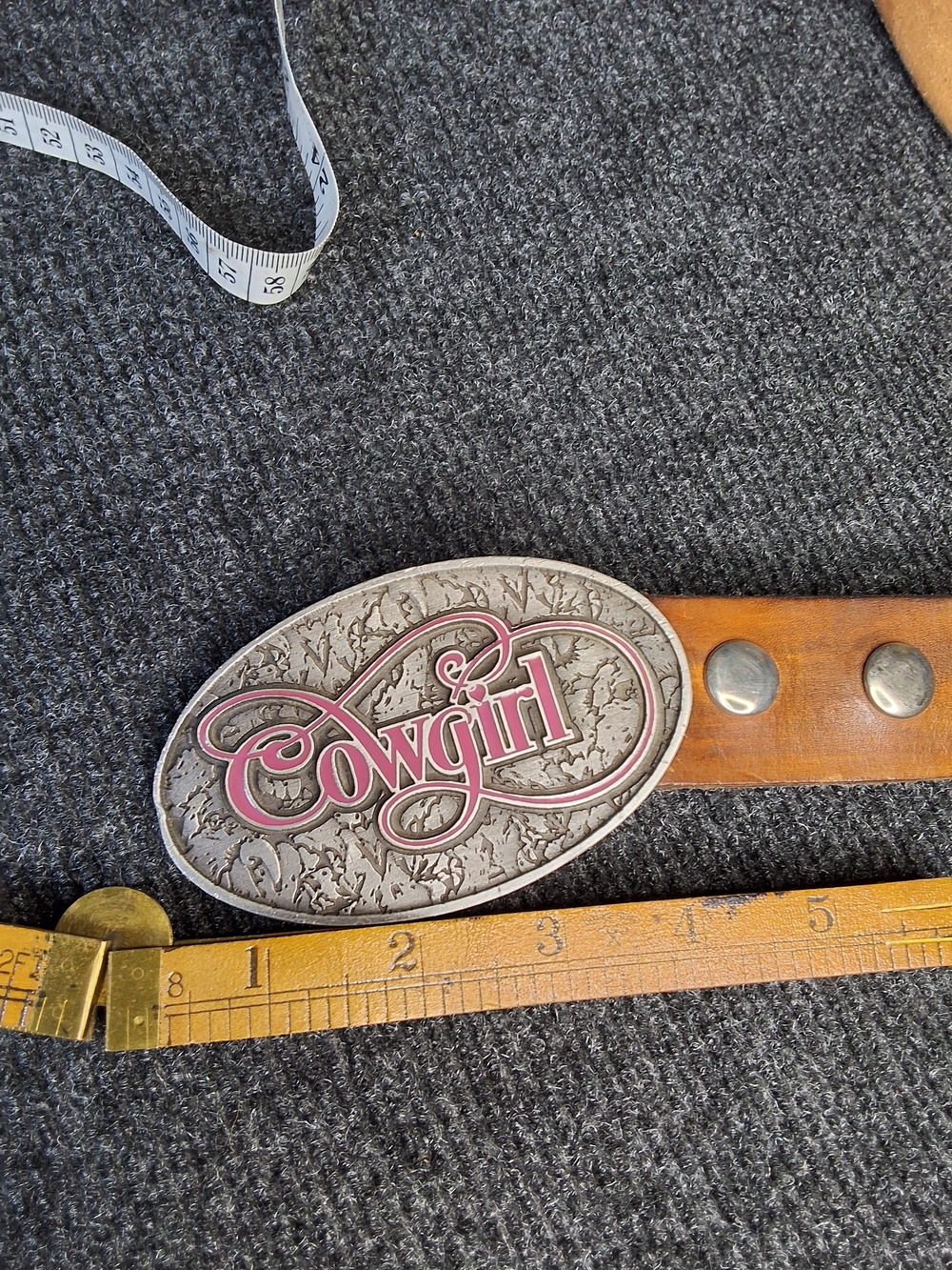 Leather Belt with Pink 'Cowgirl' Buckle